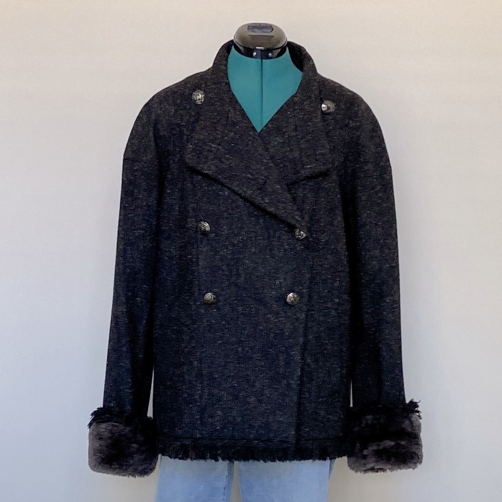 Chanel Vintage Wool Coat with Shearling Cuffs